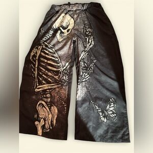 Skeleton Print Black Wide-Leg Pants